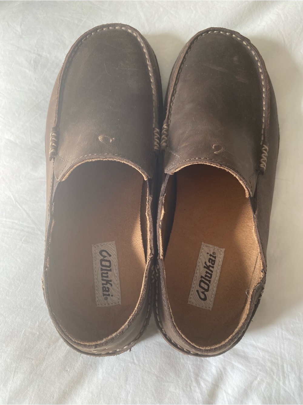 OluKai Dark Brown Leather Slip-On Loafers - Picture 2 of 8